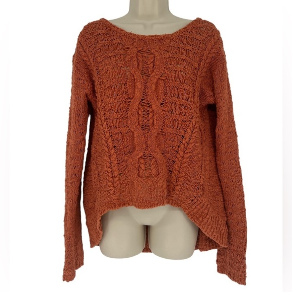 Moth Chunky Cable Knit High- Low Burnt Orange Sweater Size S - Picture 3 of 12